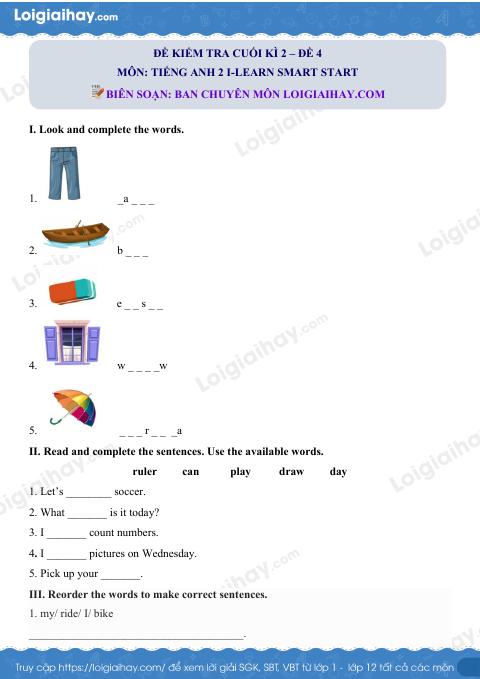 Đề thi học kì 2 Tiếng Anh 2 iLearn Smart Start - Đề số 4